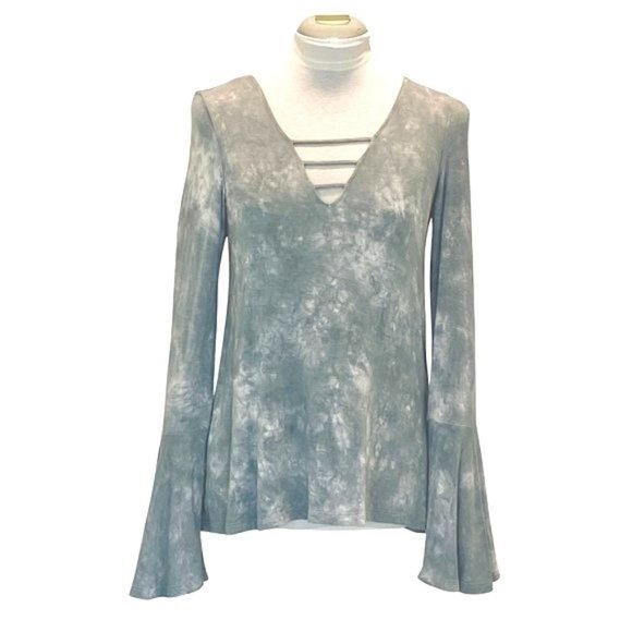 AEO "soft and sexy" grey blue tie-dye tee w flared bell long sleeves. Size XS - Picture 3 of 6